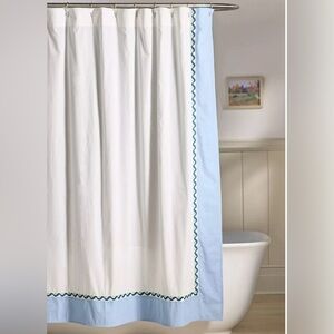 Anthropologie Sylvie Cotton Percale Embroidered Border Shower Curtain